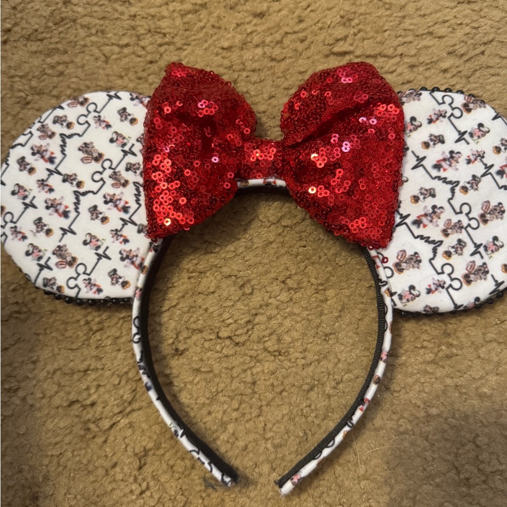 Red Sequin Bow Nurse Mouse Ears Headband